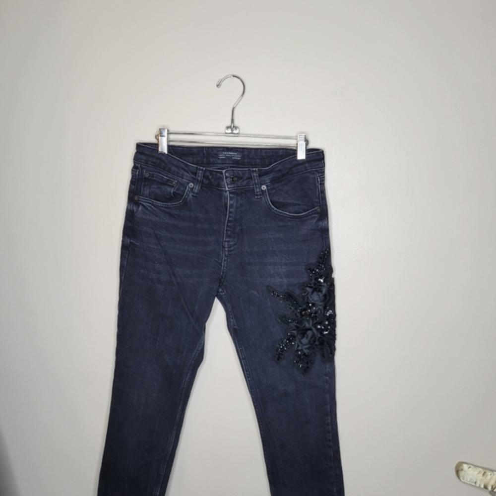 Zara‎ Premium Denim Black Floral Beaded Pattern Jeans New Size 8 Womens - Picture 2 of 4